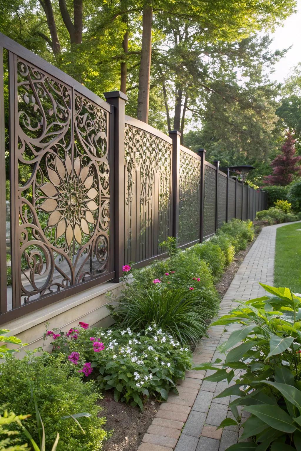 Transform your space with artistic metal panel fencing.