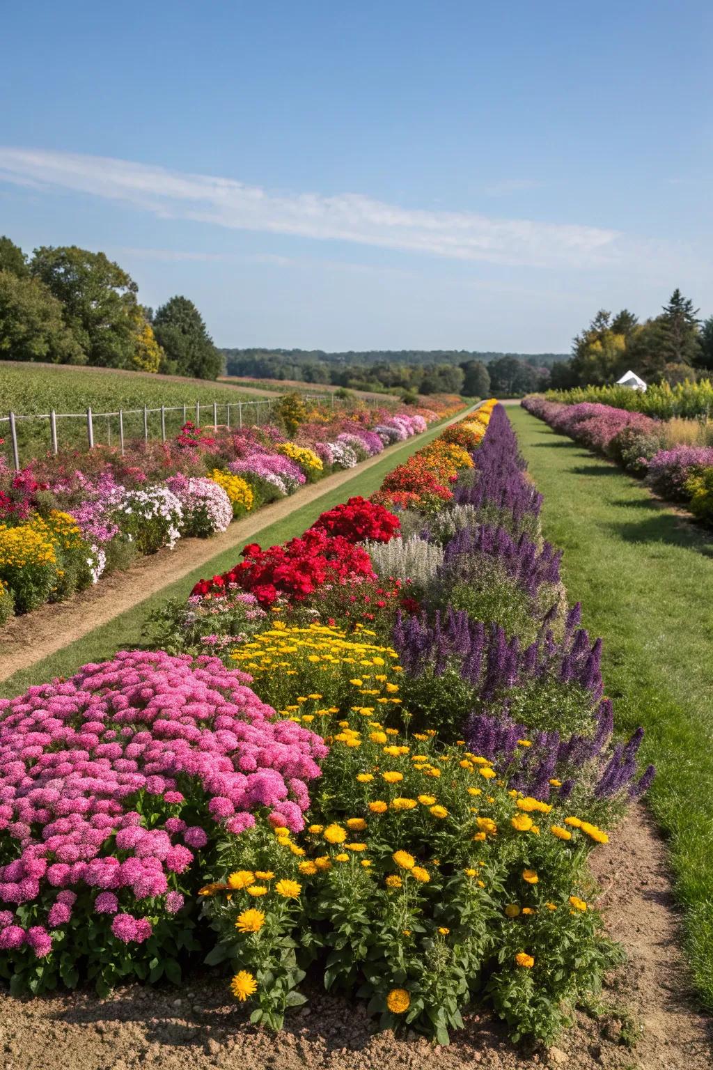 Flower borders creating a natural flow in the garden.