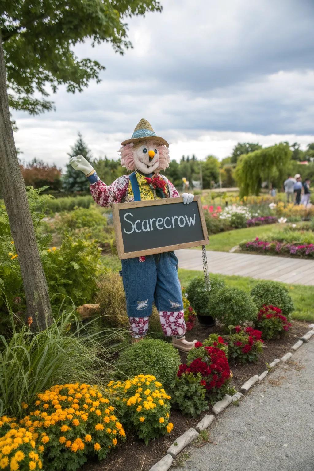 A whimsical scarecrow corner invites guests to share their gratitude.