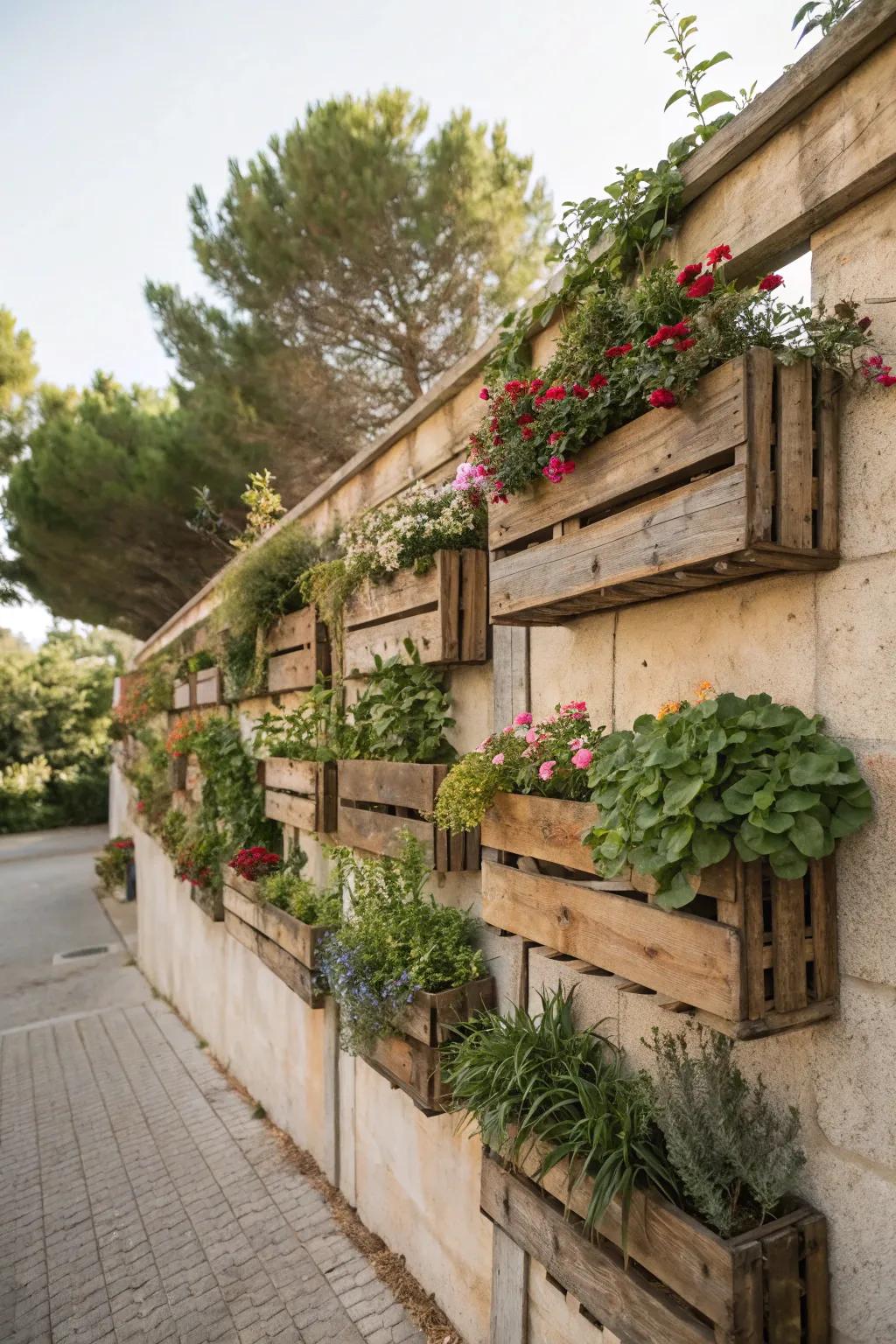 Bring rustic charm with wooden crate planters.