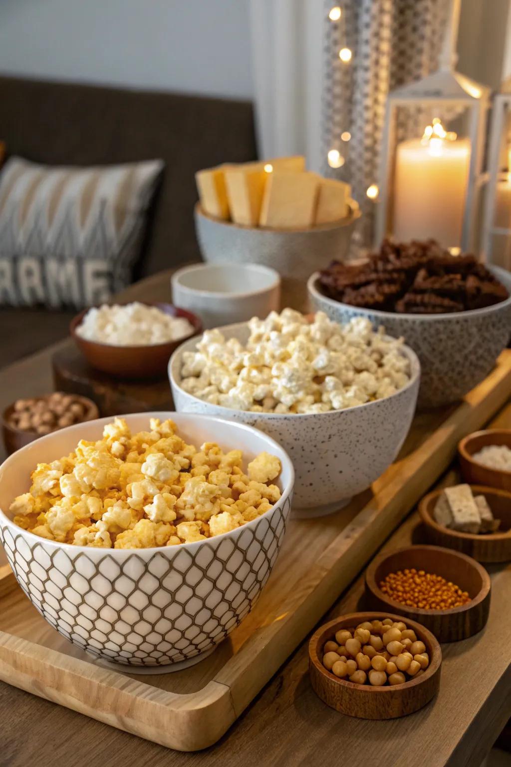 An elegant popcorn display providing a crunchy, flavorful addition.