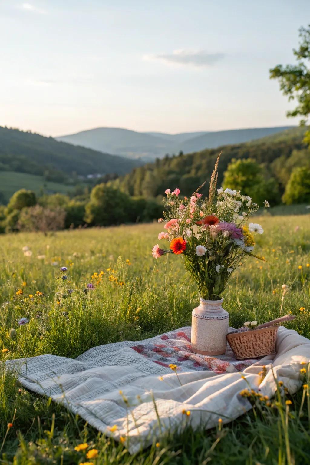 DIY floral arrangements bring natural beauty to your picnic.