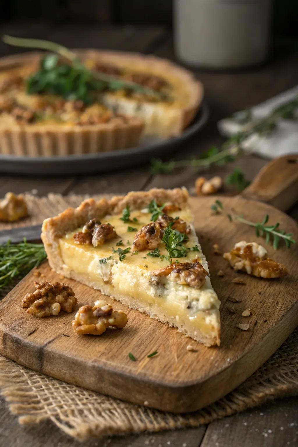 A pie slice featuring a sweet and savory blend.