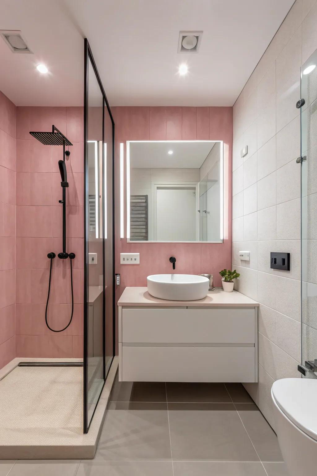 Minimalist pink and white create a modern look.