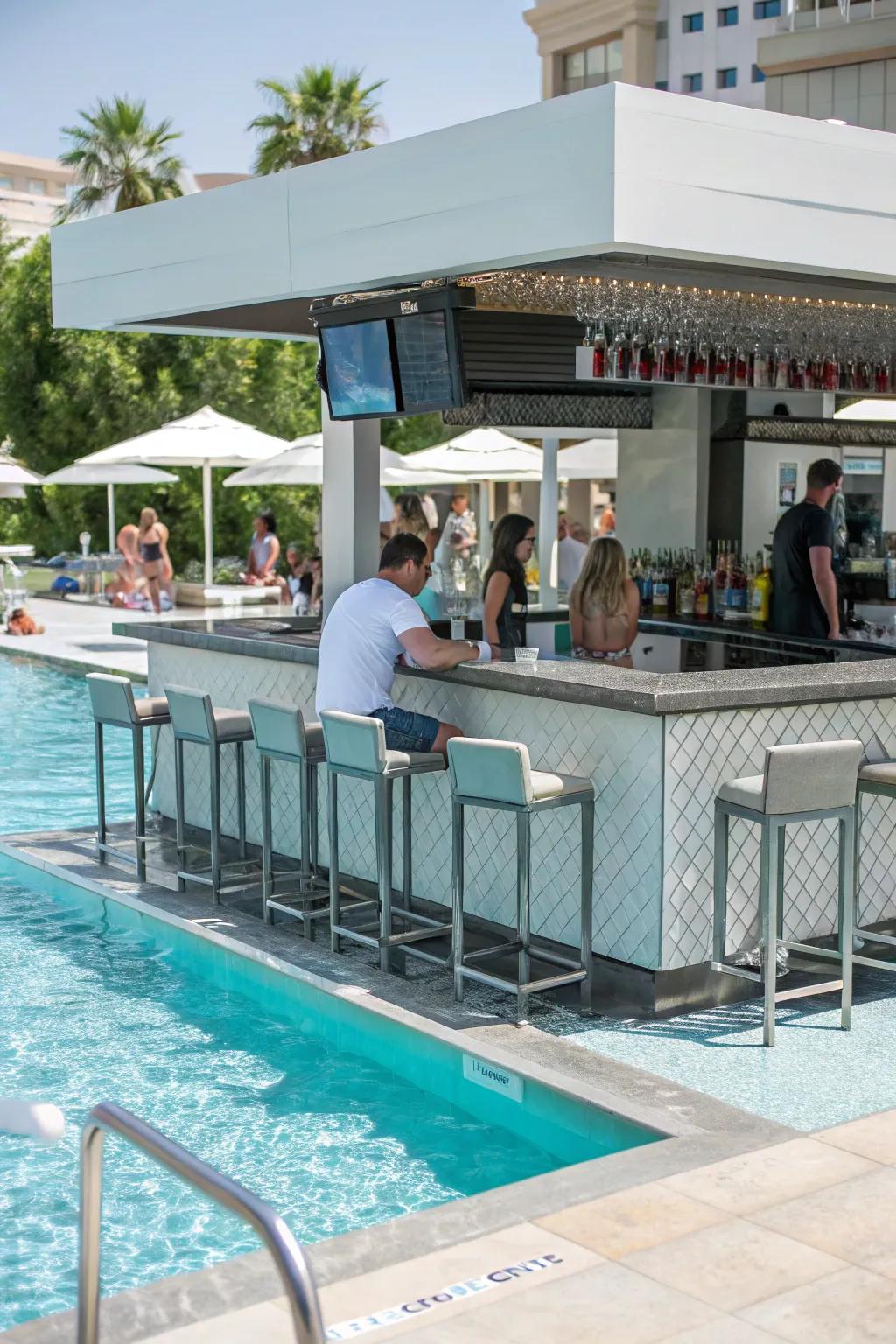 A swim-up bar keeps the fun and refreshments within arm's reach.