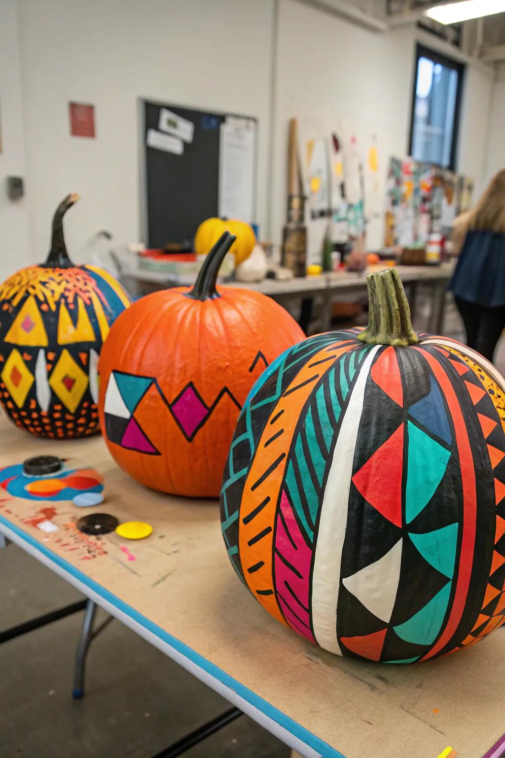 Express your creativity with abstract art pumpkin designs.