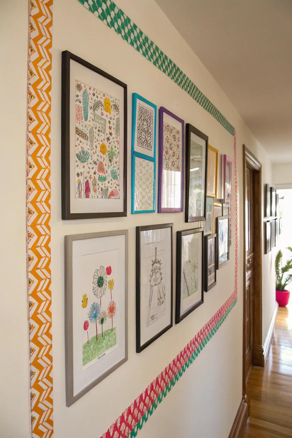 Washi tape frames add a creative touch without damage.