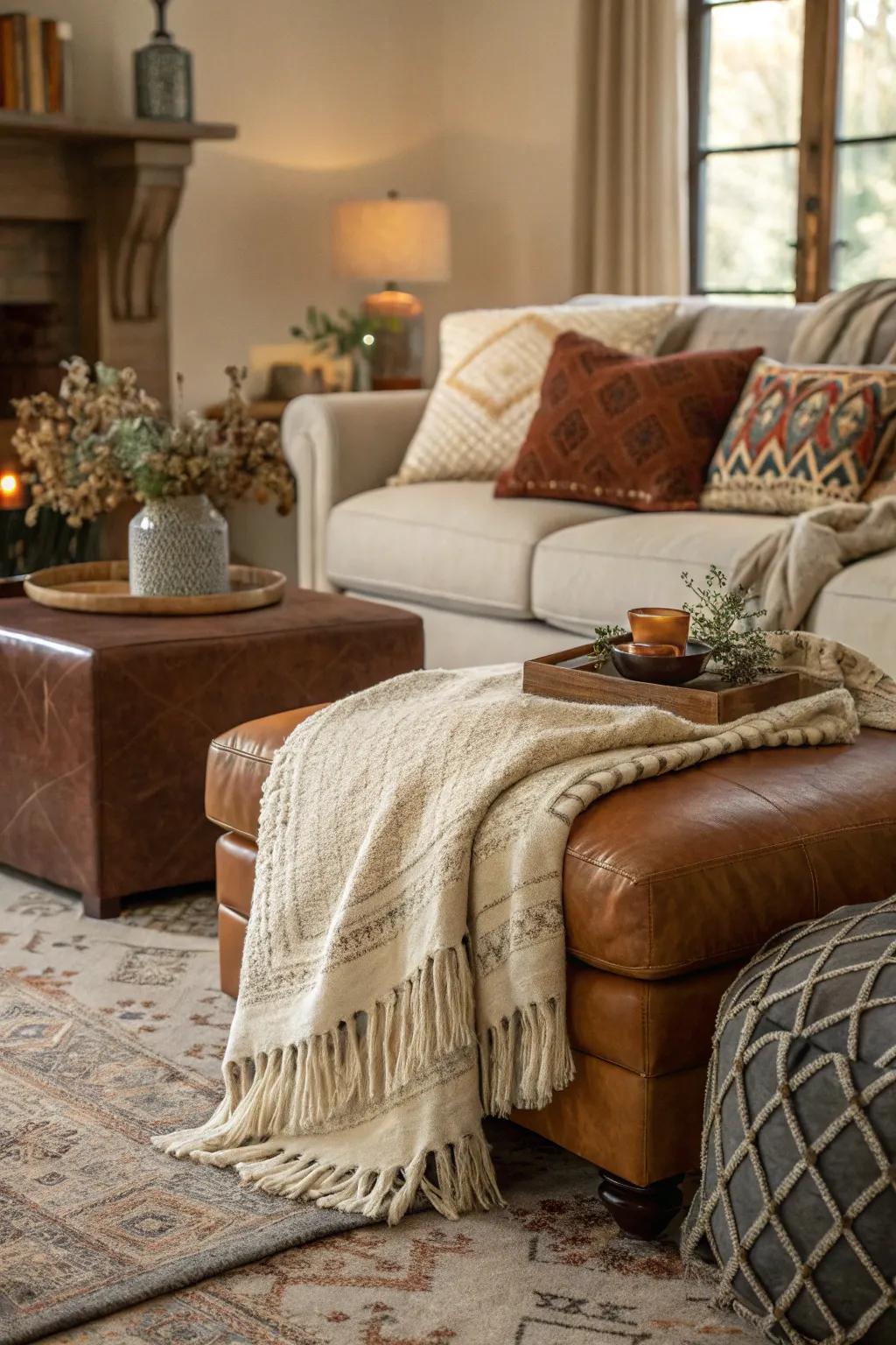 Layering textures can create a cozy atmosphere.