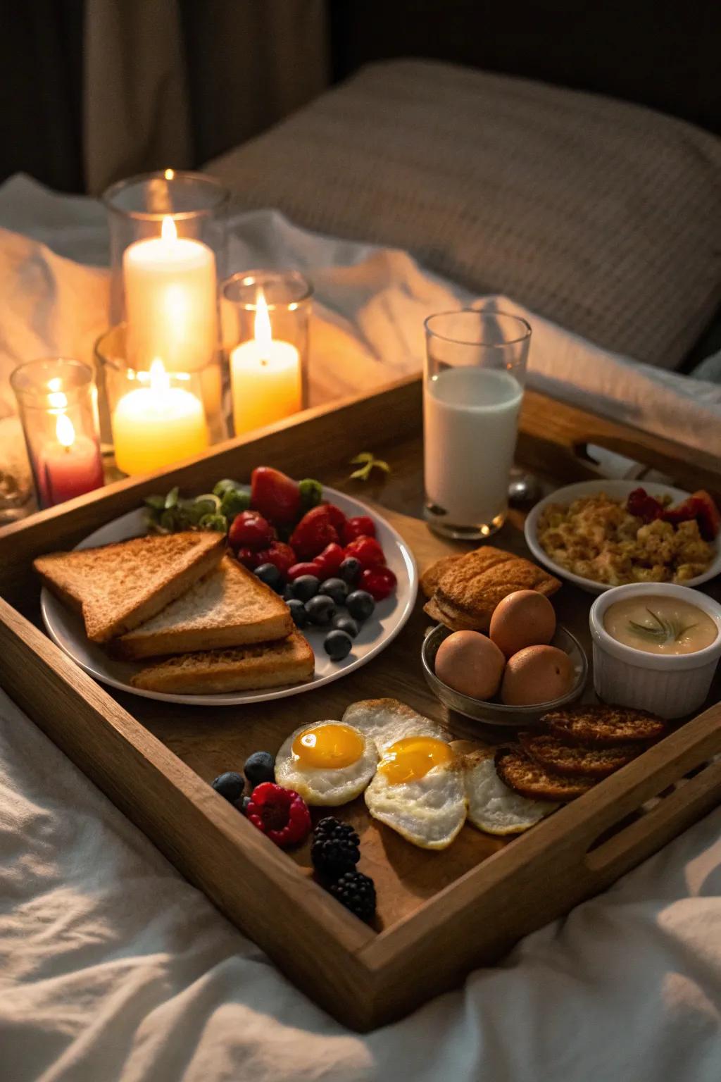 A candlelit breakfast creates a warm and intimate atmosphere.