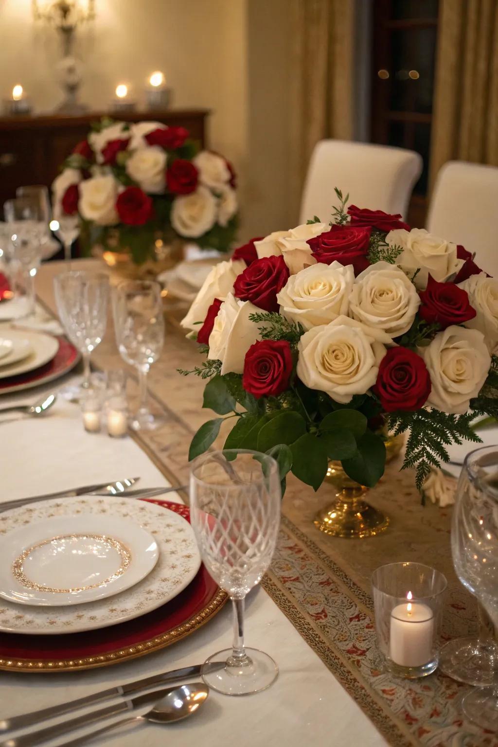 Classic elegance with formal symmetrical bouquets.