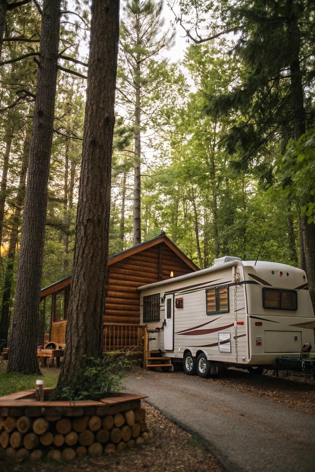 Log cabin-style siding brings the outdoors in with a rustic charm.