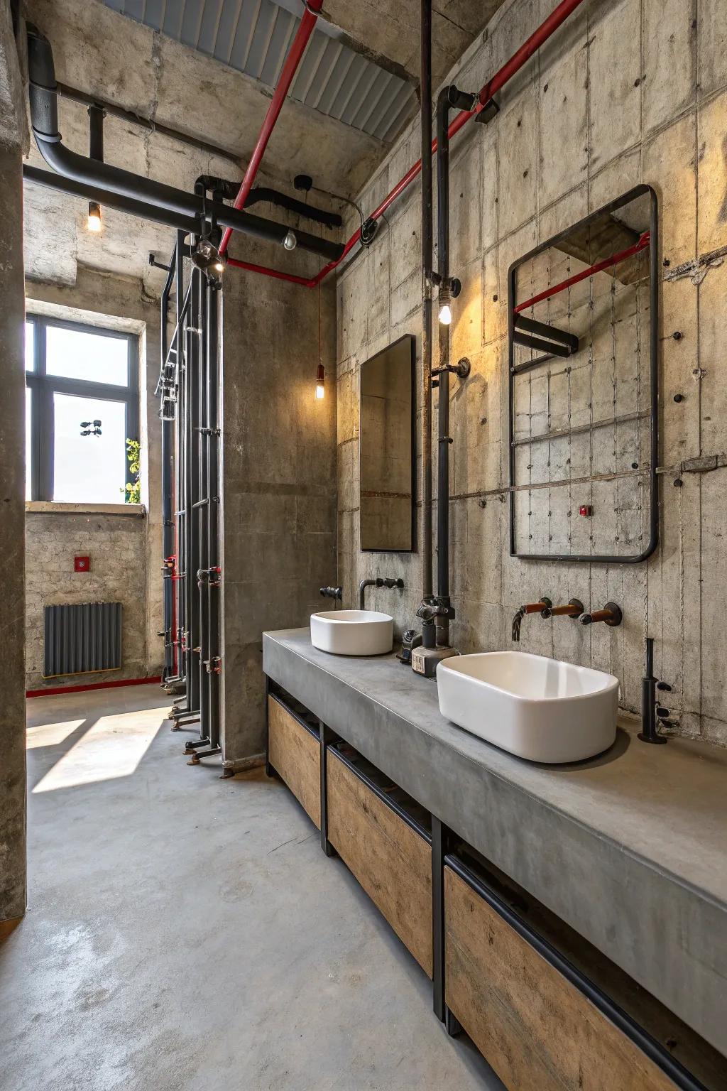 Industrial design brings a unique edge to this bathroom.