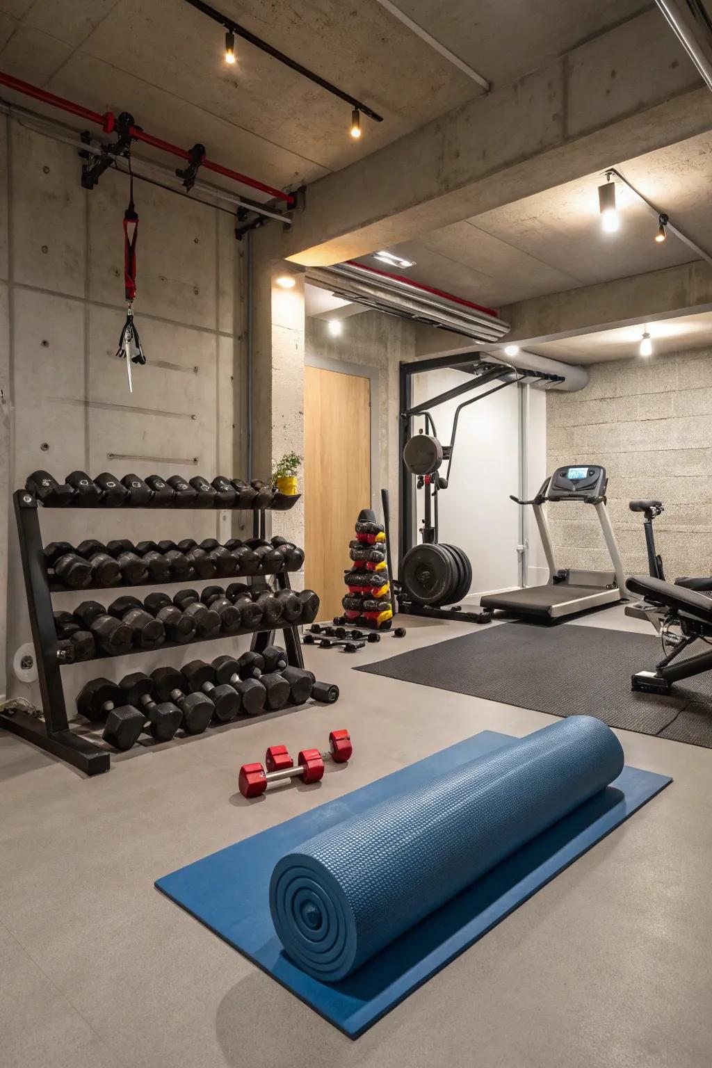 A home gym in your basement offers convenience and motivation.