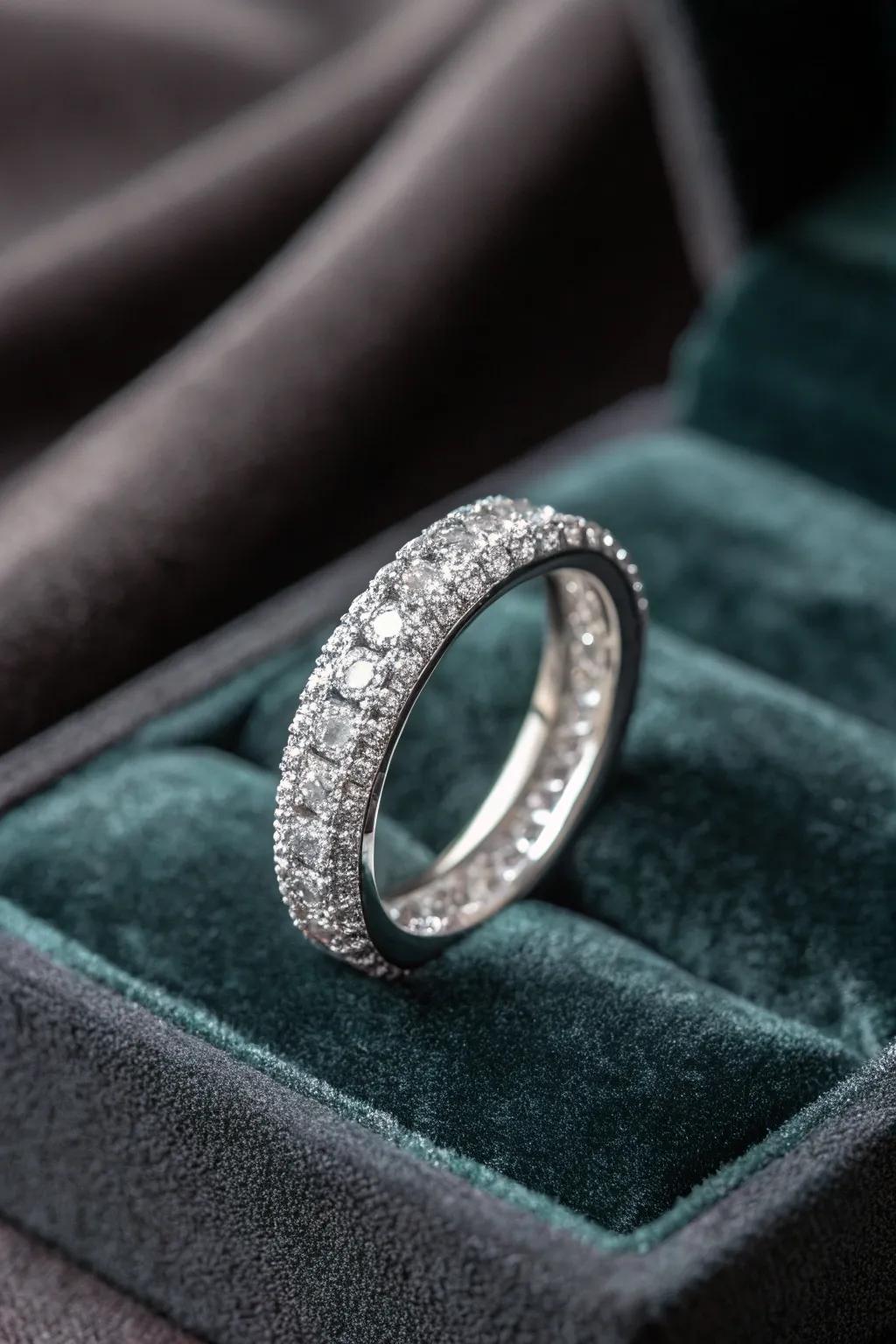 A pave set band with delicate sparkle and elegance.