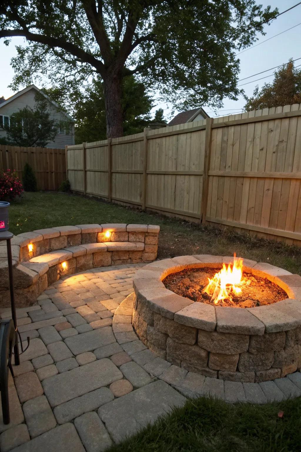 A cozy and durable stone fire pit surround.