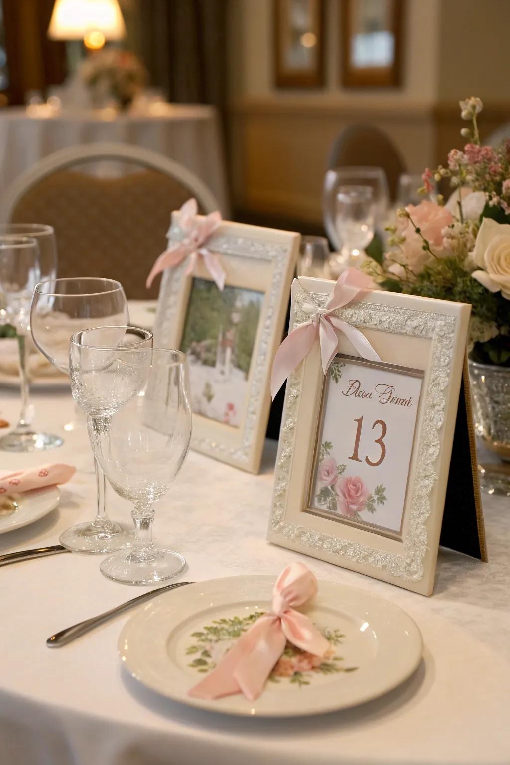 Personalized photo frames add a sentimental touch to your tables.