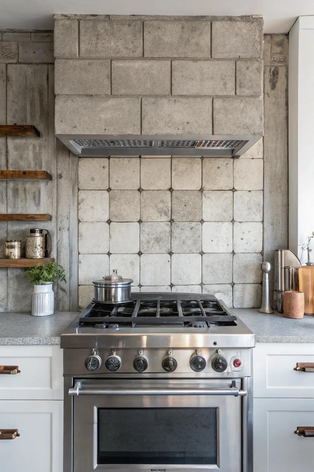 Concrete tiles bring an industrial chic vibe to your kitchen.