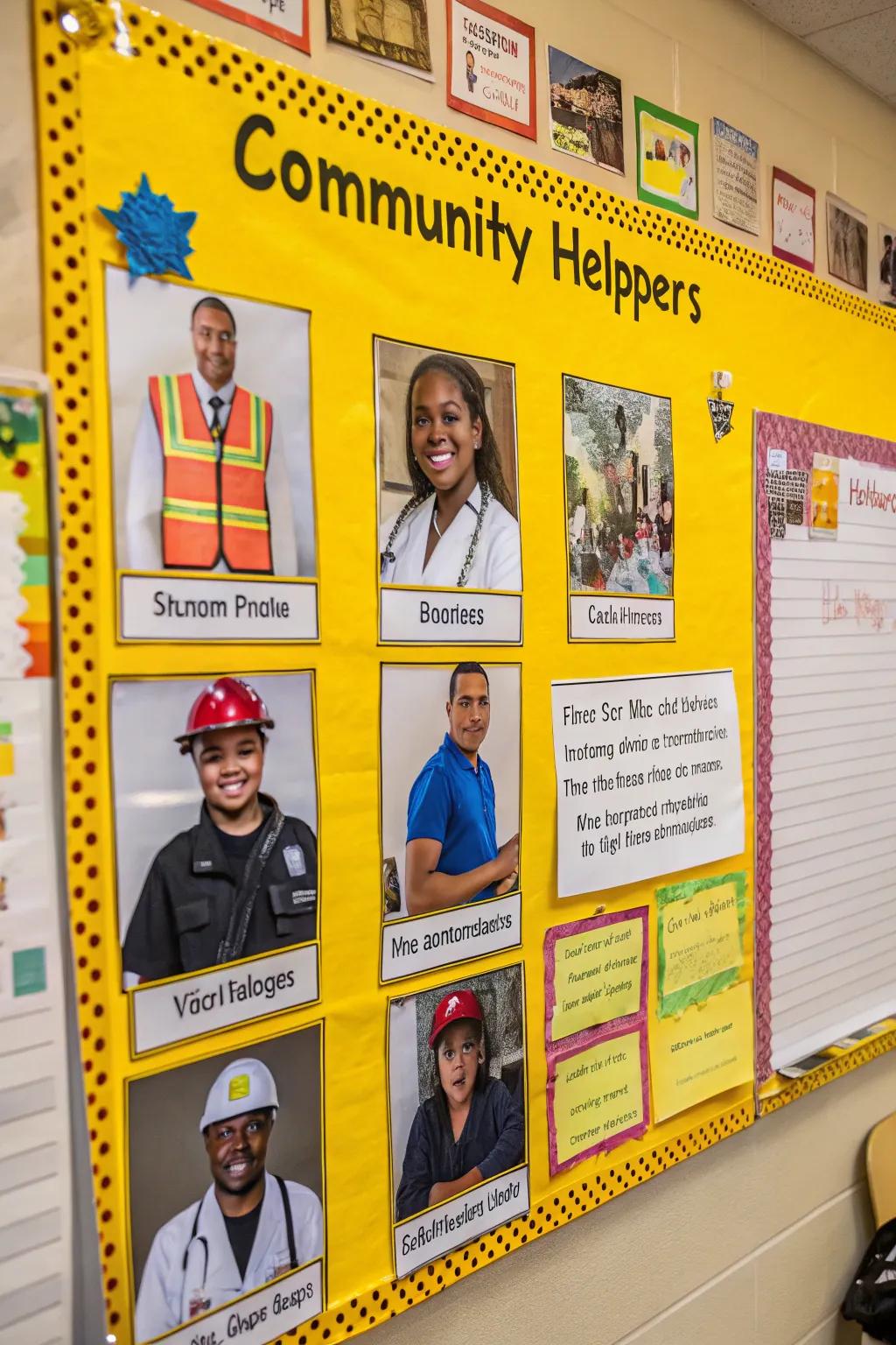 A community helpers board showcasing various professions.