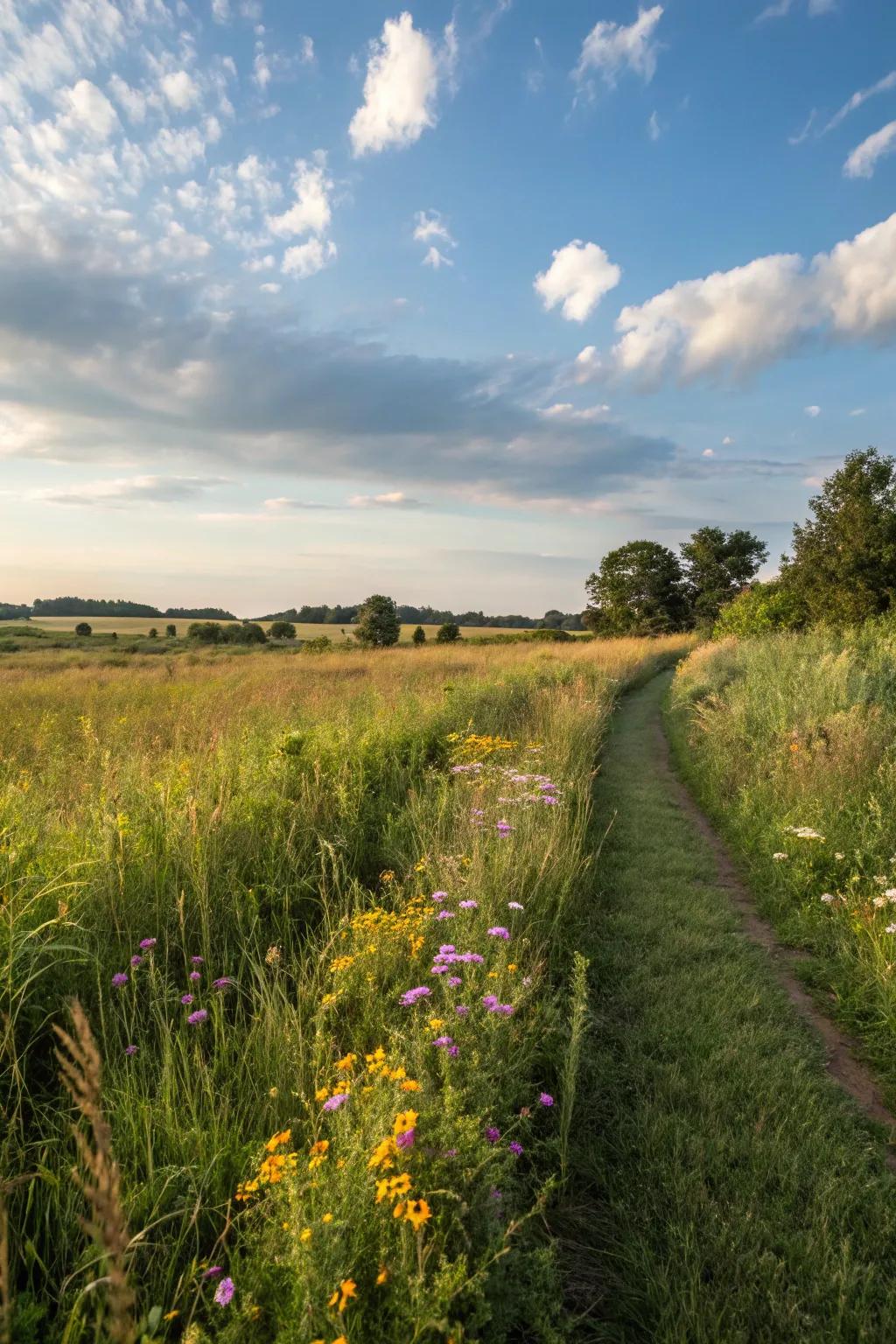 Mowed paths provide a simplistic and natural way to navigate open grassy areas.