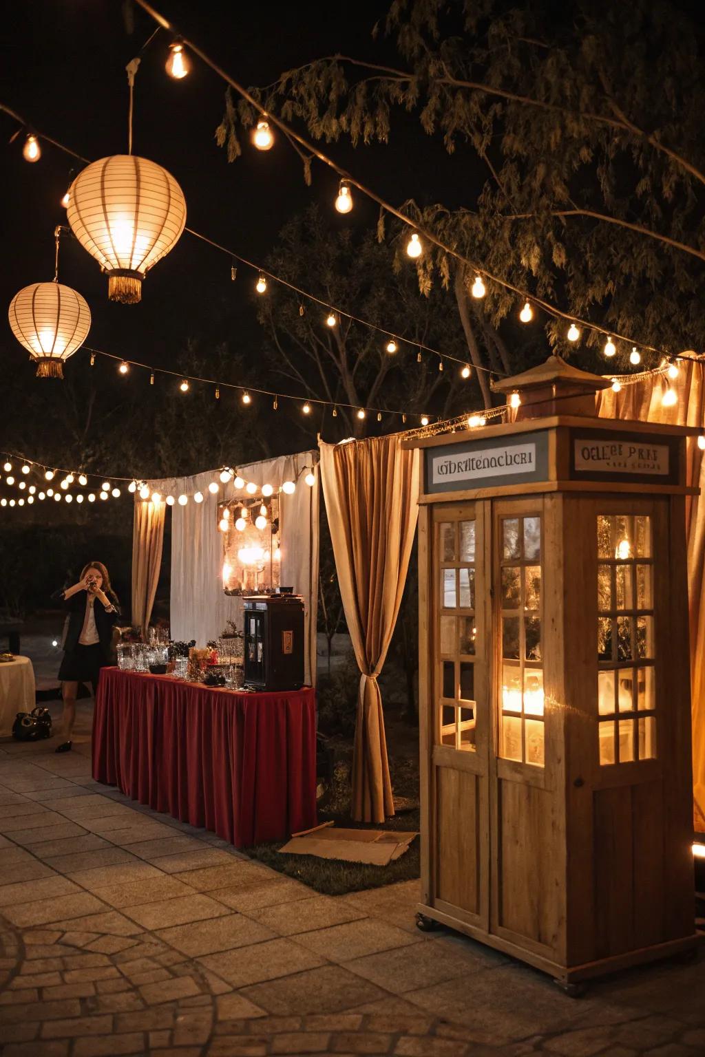 Thematic lighting enhances the mood of vintage booths.