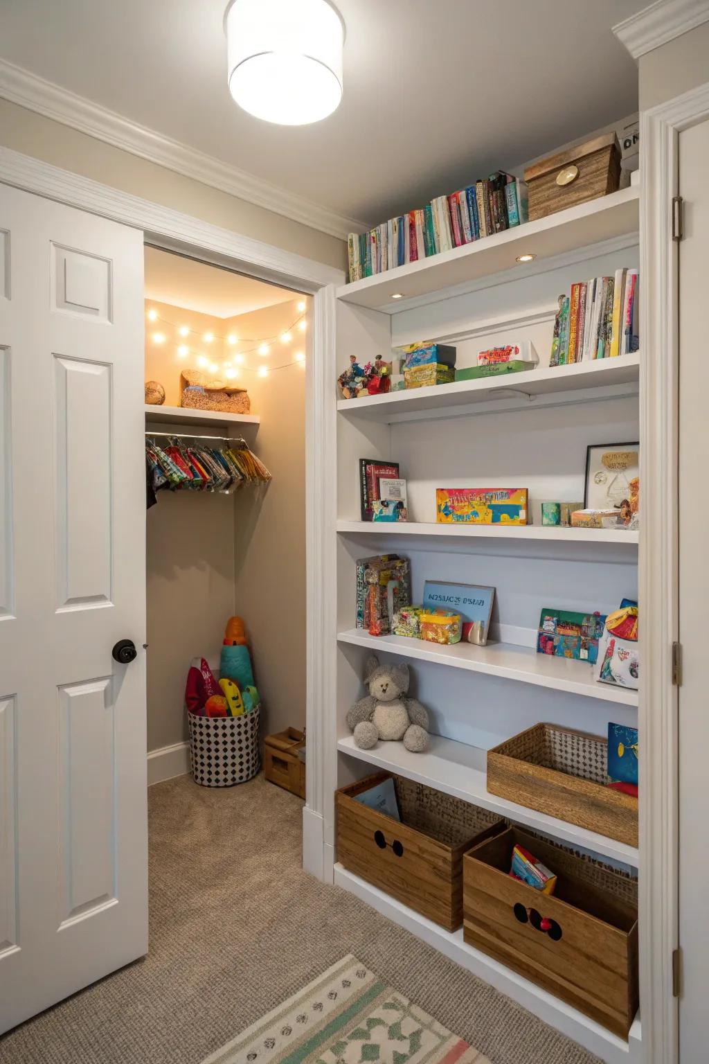 Floating shelves are practical and decorative.