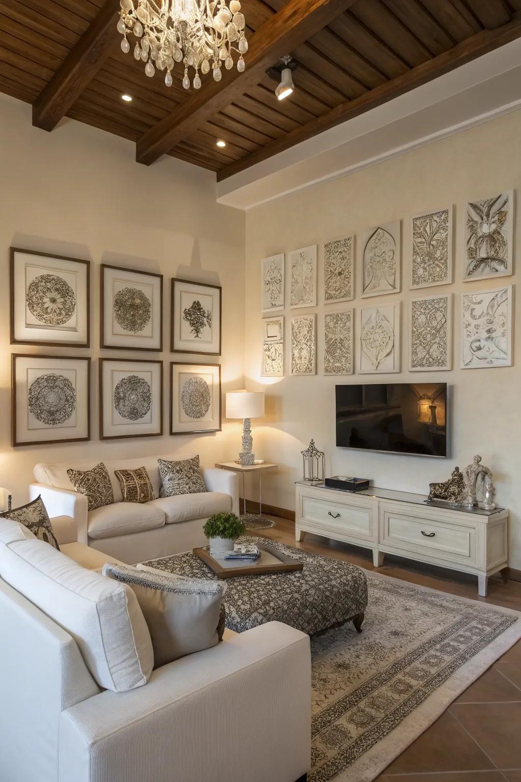 Enhance your walls with elegant white and silver art pieces.