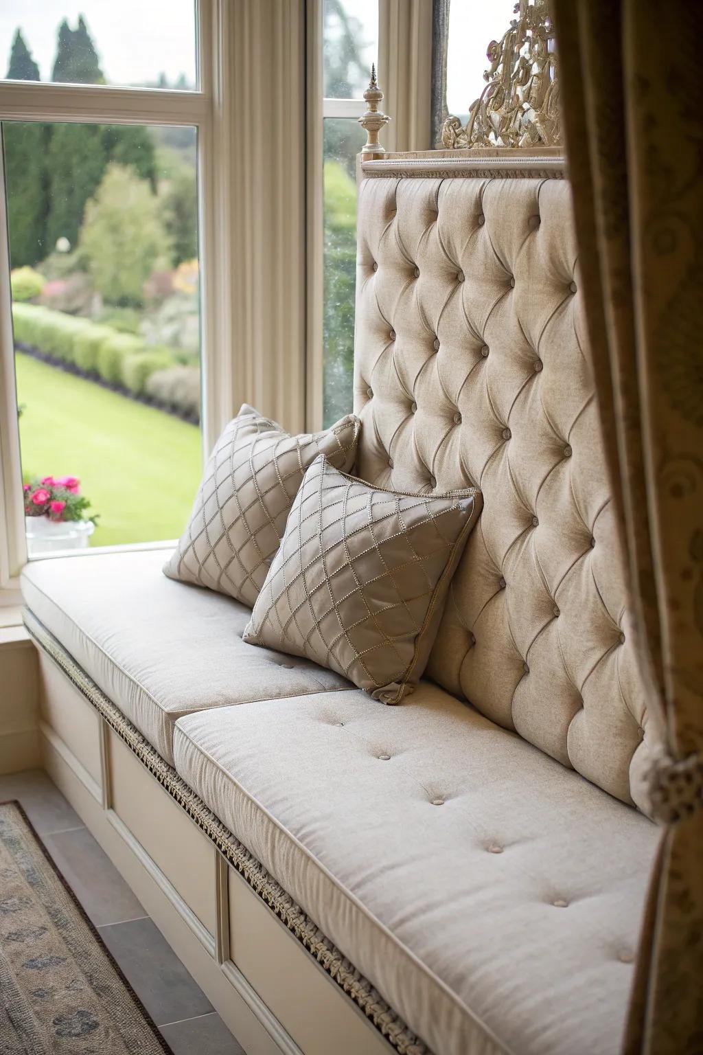 A headboard adds elegance and comfort to your window seat.