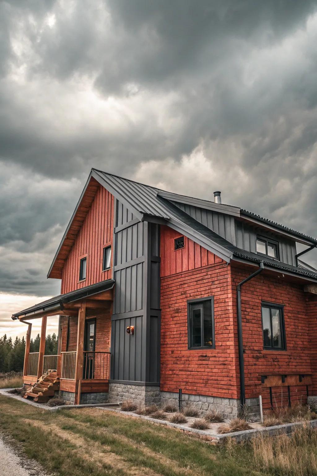 A wooden house that embraces modern design with industrial colors.
