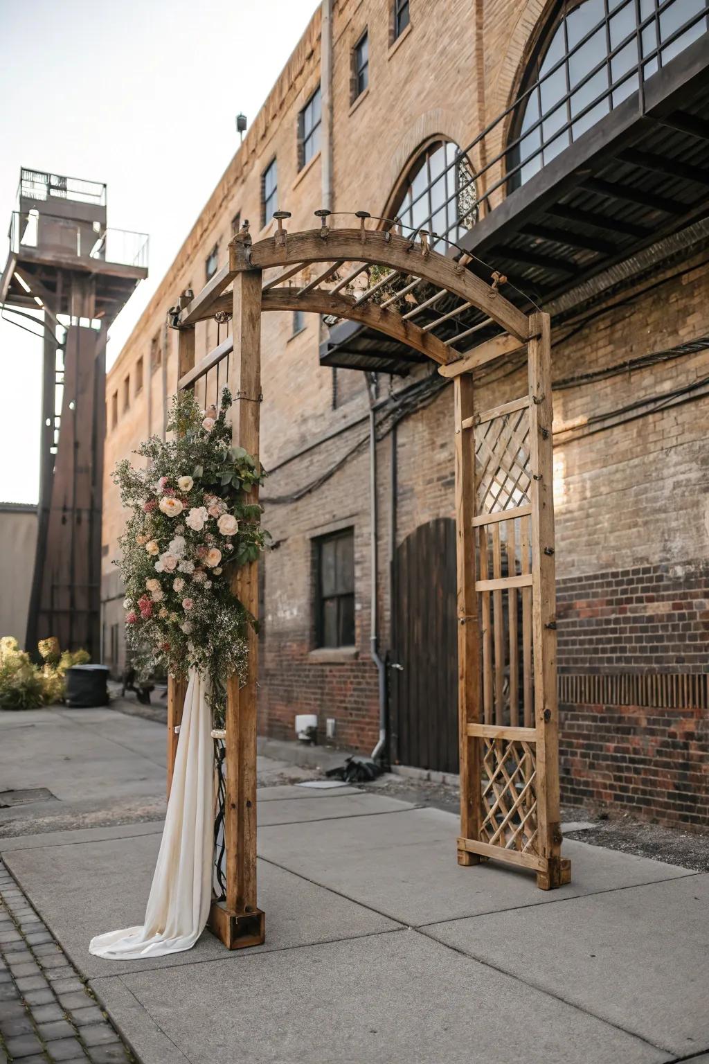 An industrial-chic arch with metal accents.