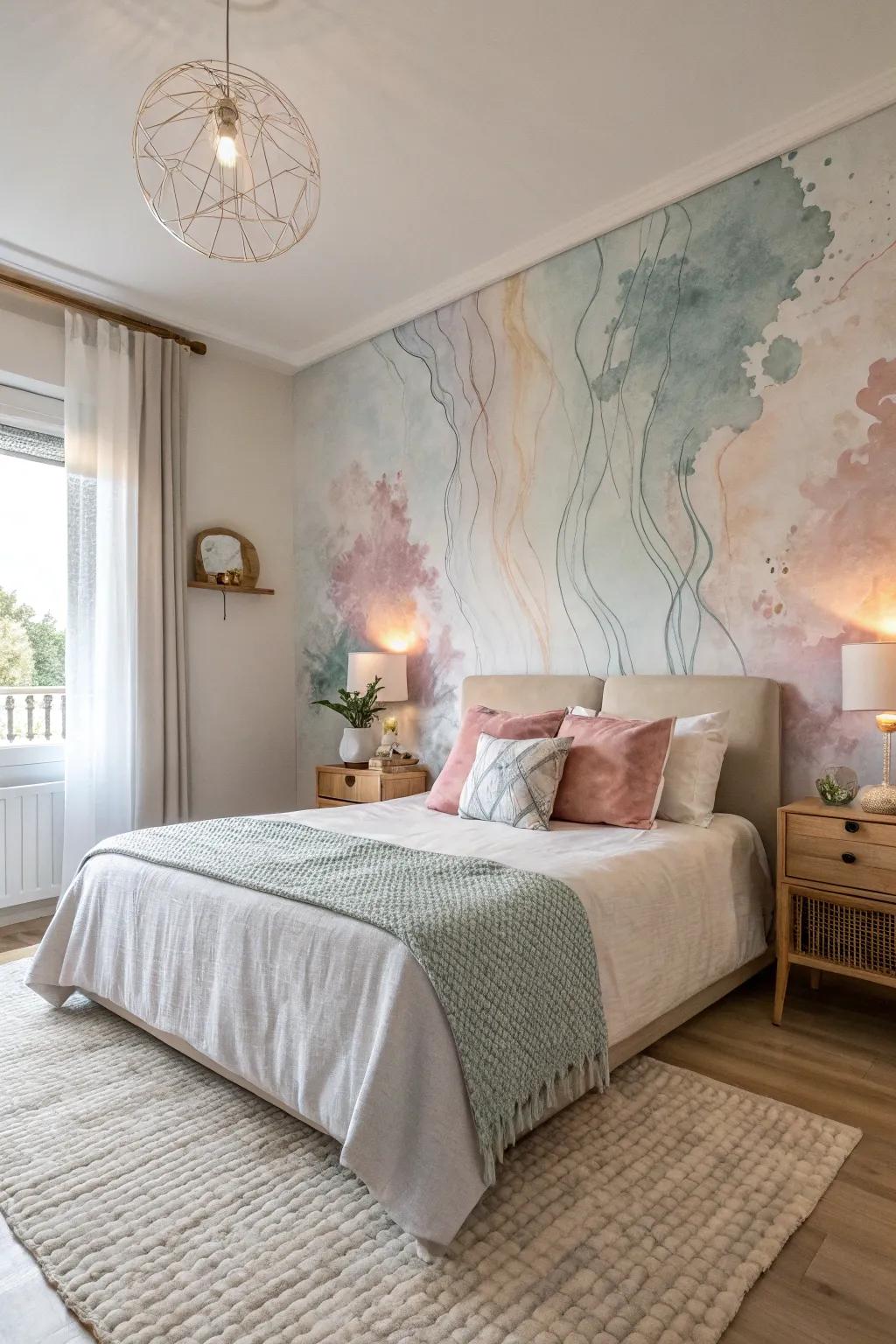 Ethereal watercolor washes create a calming and dreamy atmosphere.