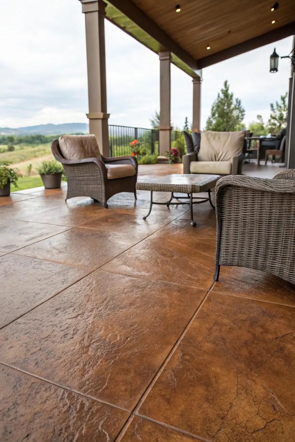 Stained concrete provides versatile and customizable patio flooring.