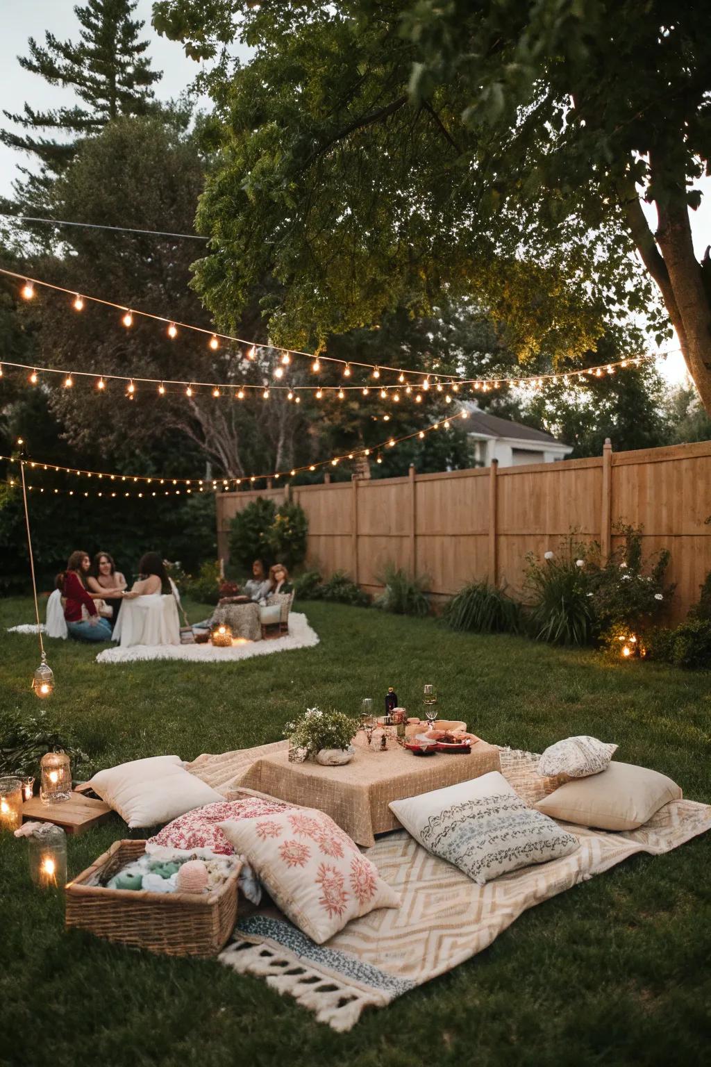 An intimate picnic setup offers a relaxed and cozy seating option.