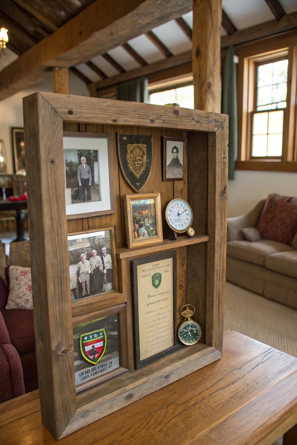 Barnwood shadow box frame for cherished keepsakes.