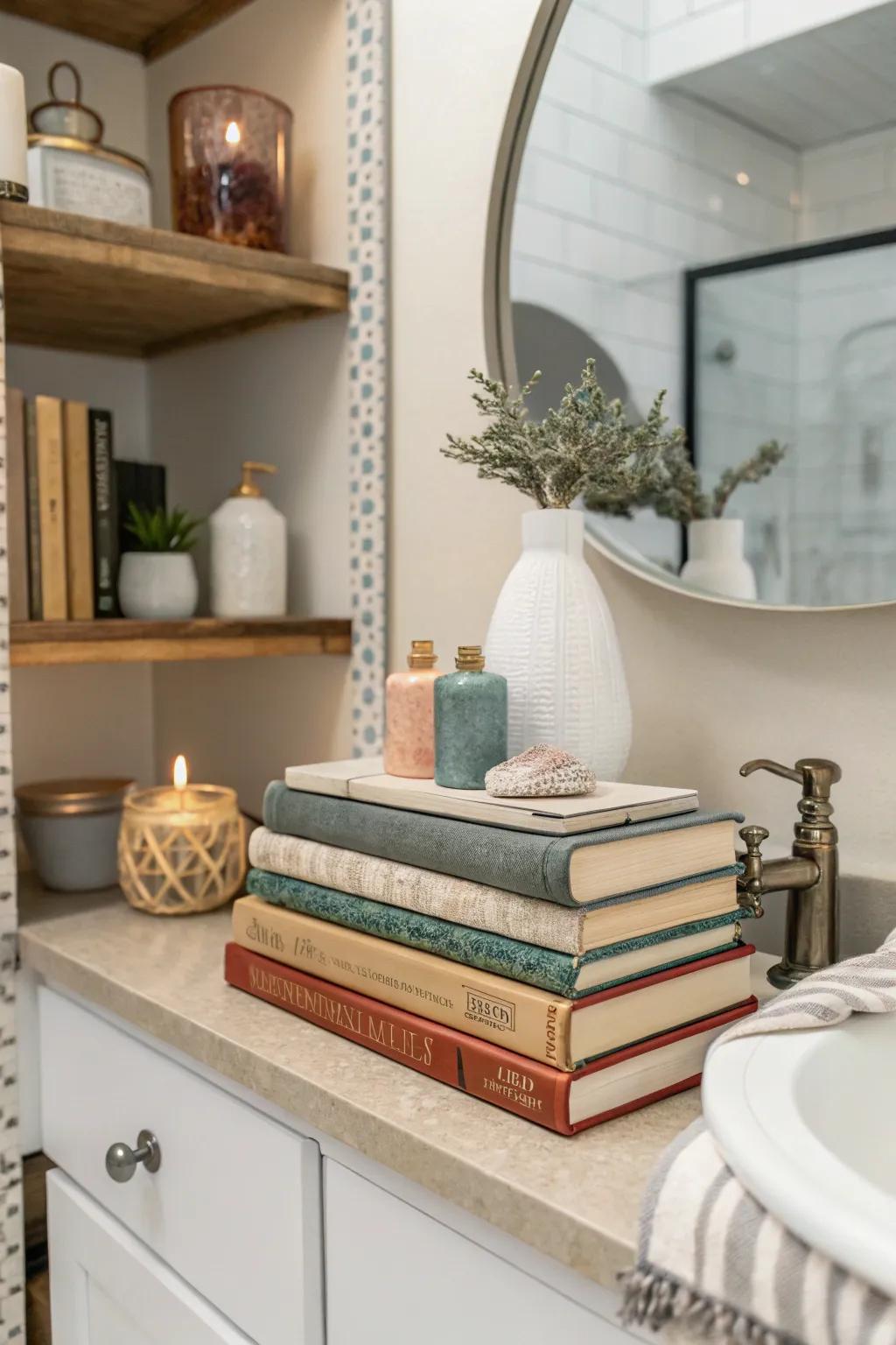 Books add height and interest to displays.