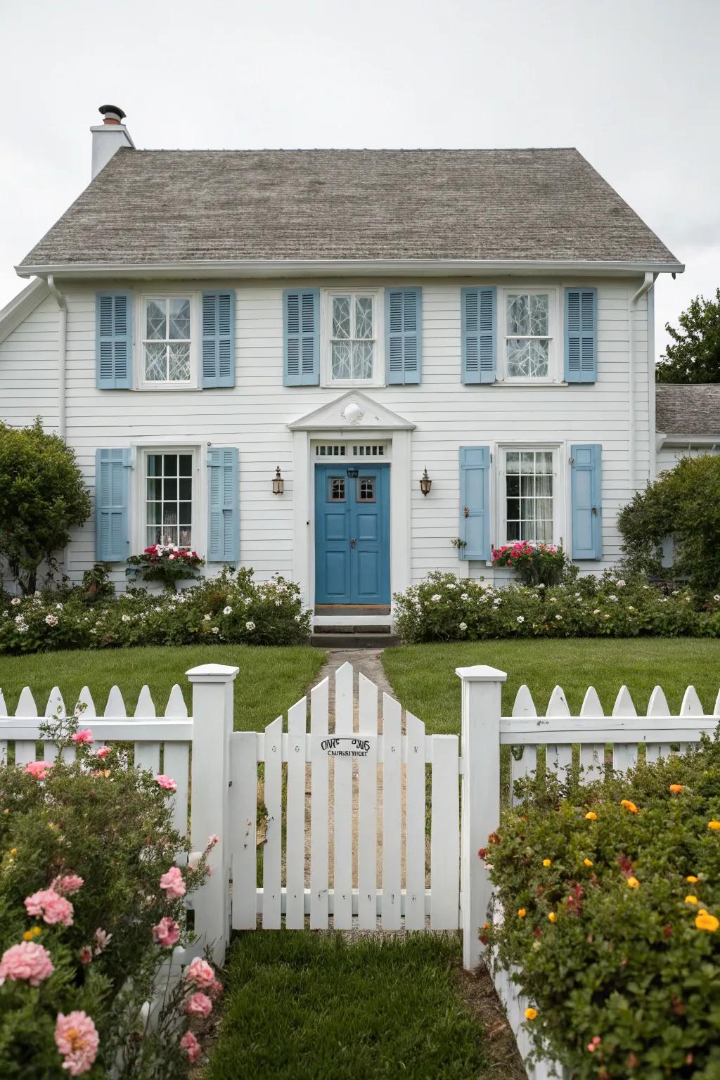 Classic white and bold blue create a fresh, inviting look.