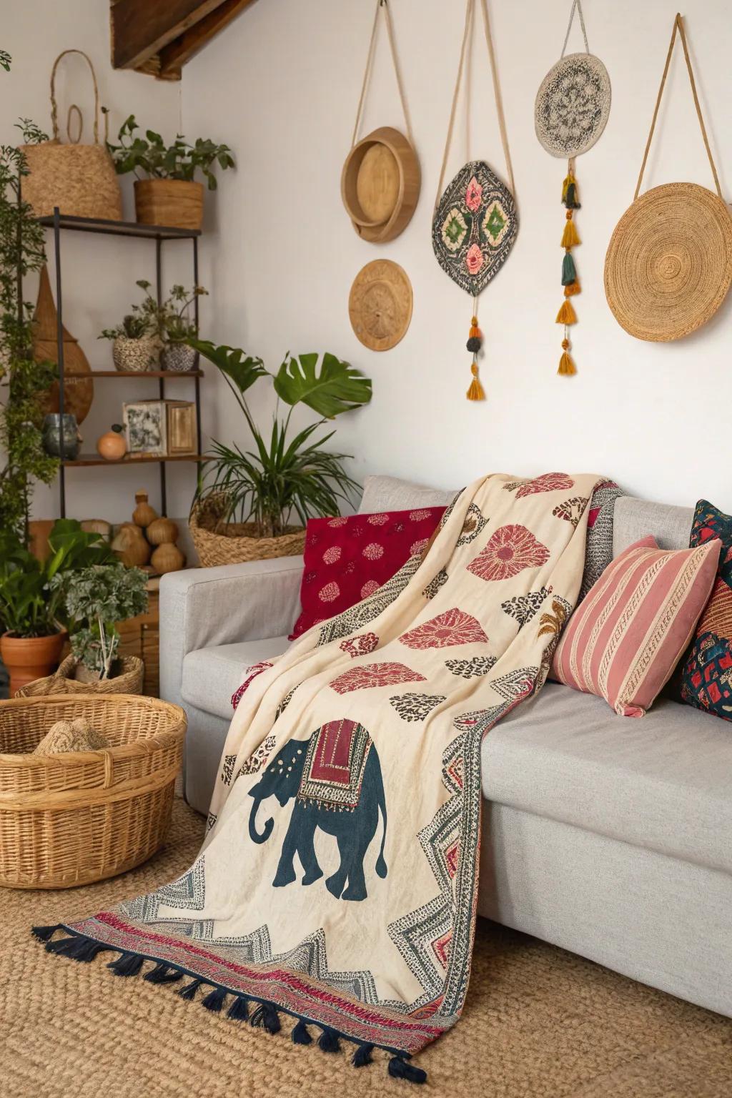 Whimsical animal motifs add character to a bohemian space.