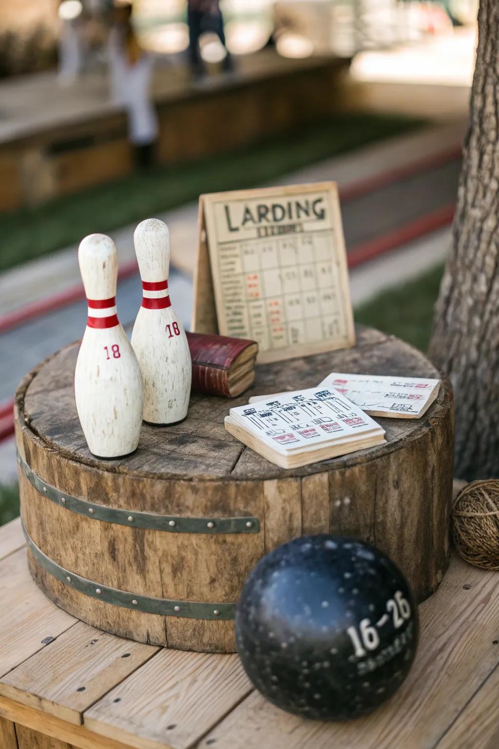 A warm and cozy centerpiece with a rustic wooden base.