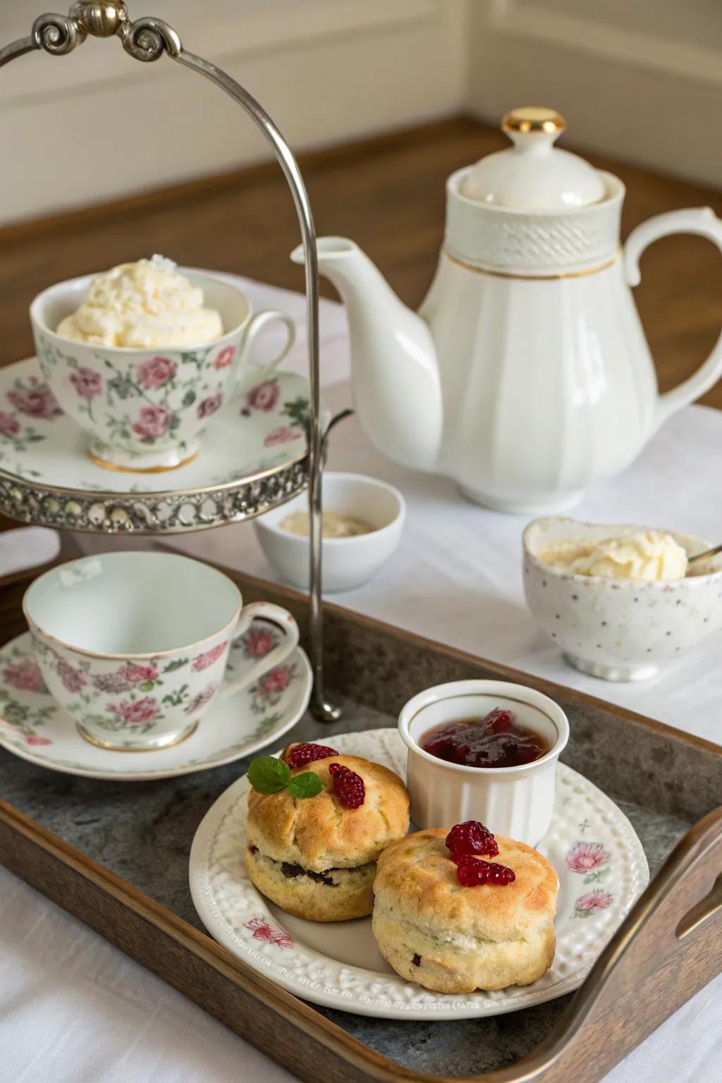 A quaint tea service brings British elegance to breakfast in bed.