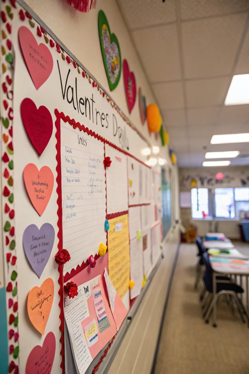 A section for Valentine's Day wishes on the bulletin board.