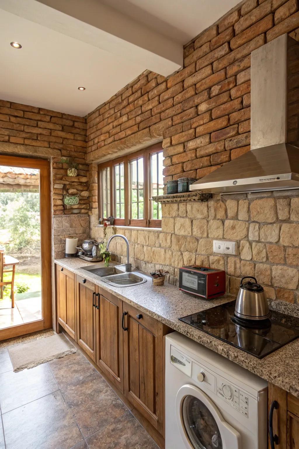 A bungalow kitchen that plays with textures for added depth and interest.