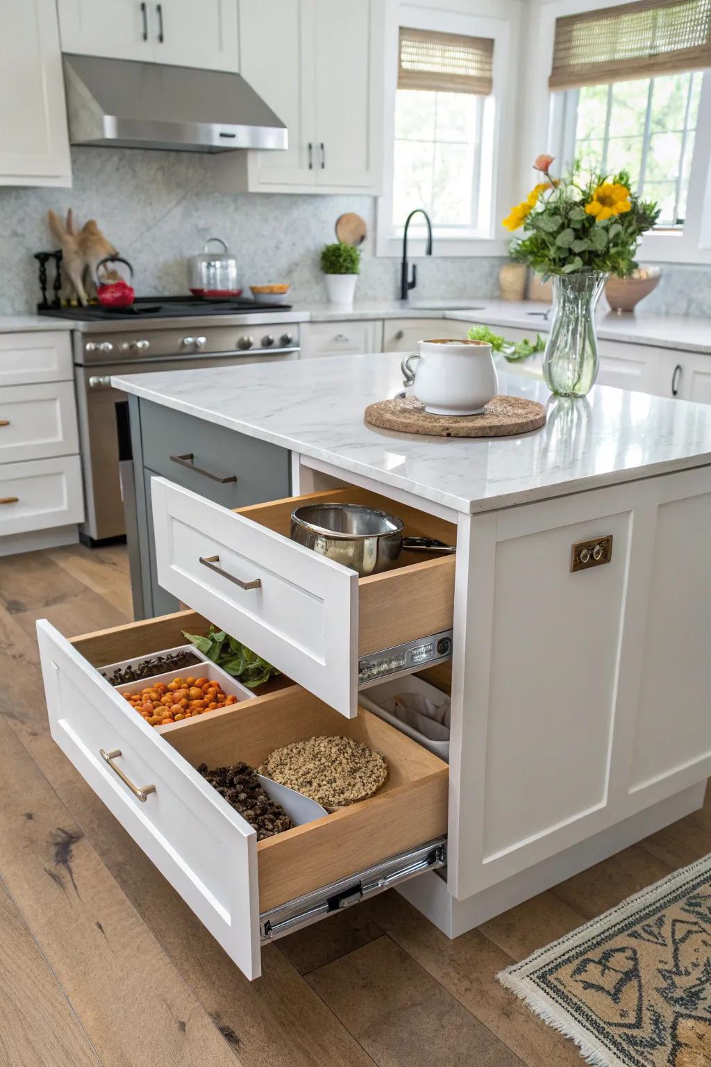 Innovative hidden compartments for discreet cat food storage.