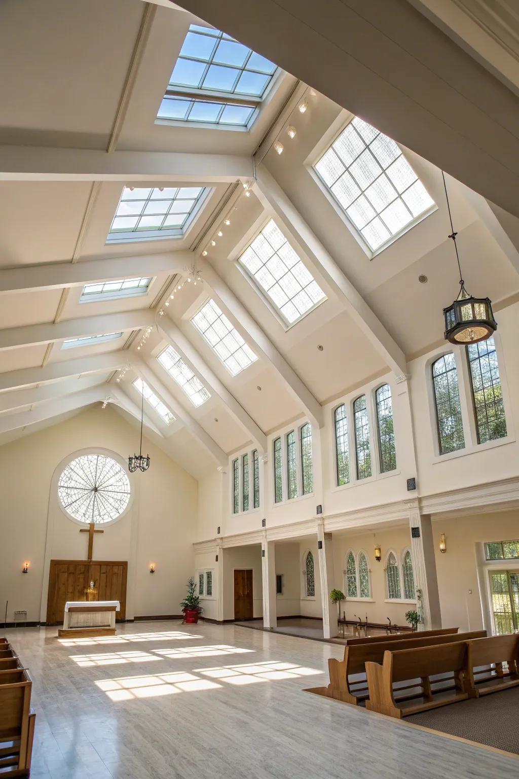 Skylights enhance the openness and brightness of the space.