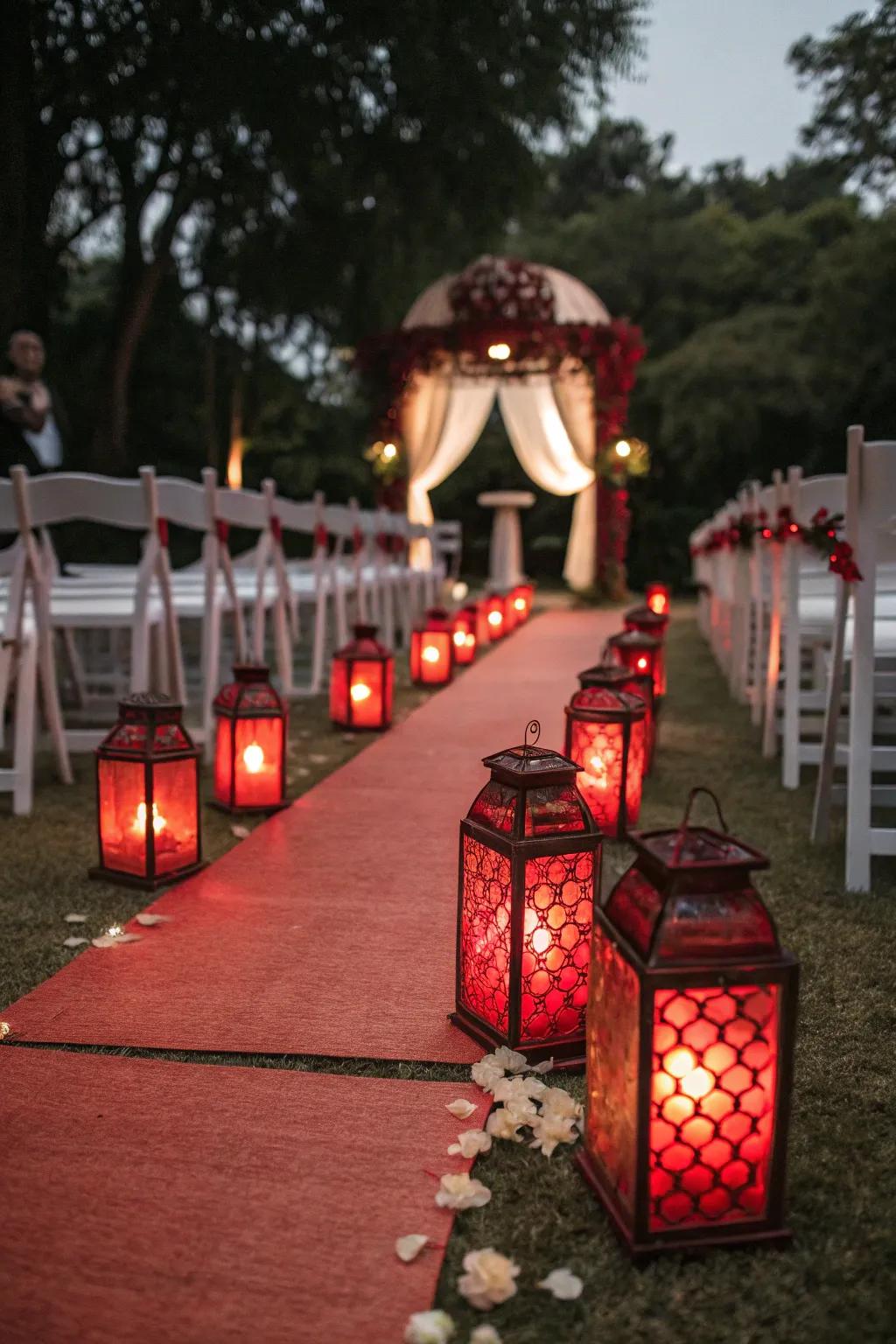 A beautifully illuminated aisle with traditional lanterns.
