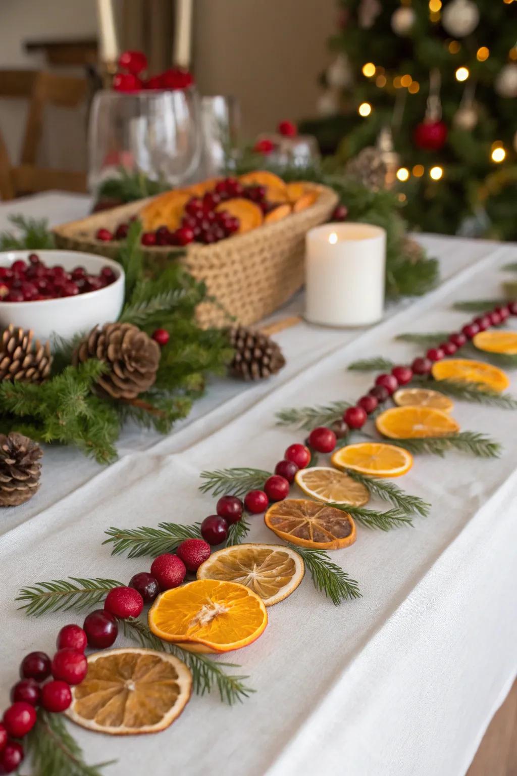 Dried fruit garlands add natural beauty and aroma.