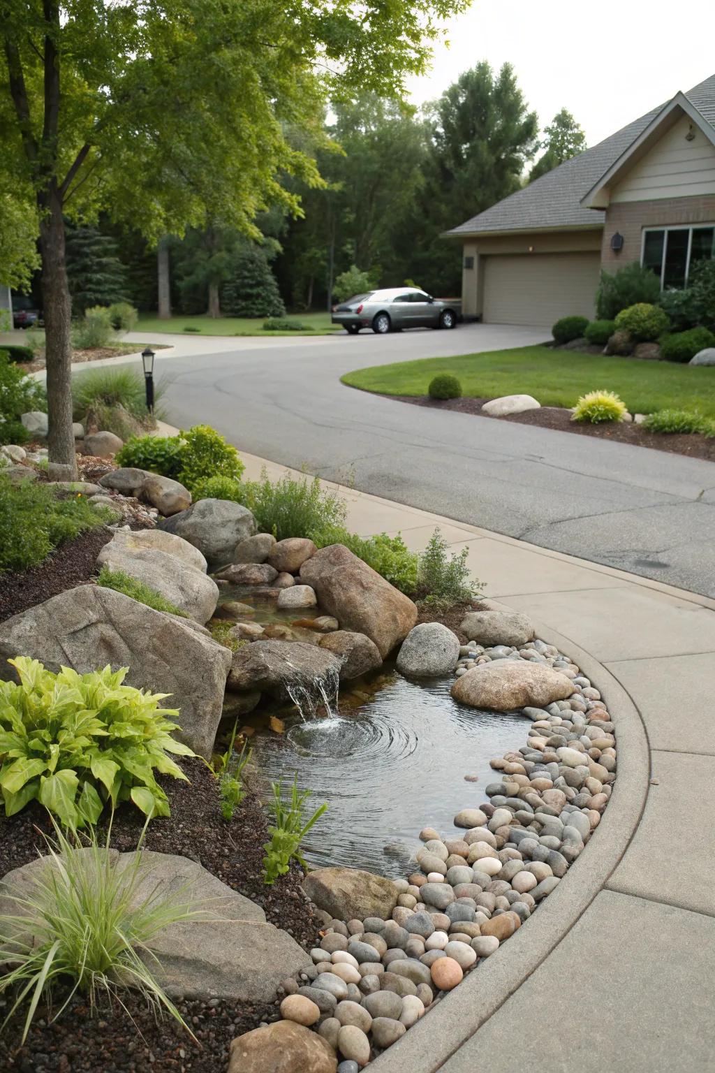 A relaxing water feature enhancing driveway ambiance.