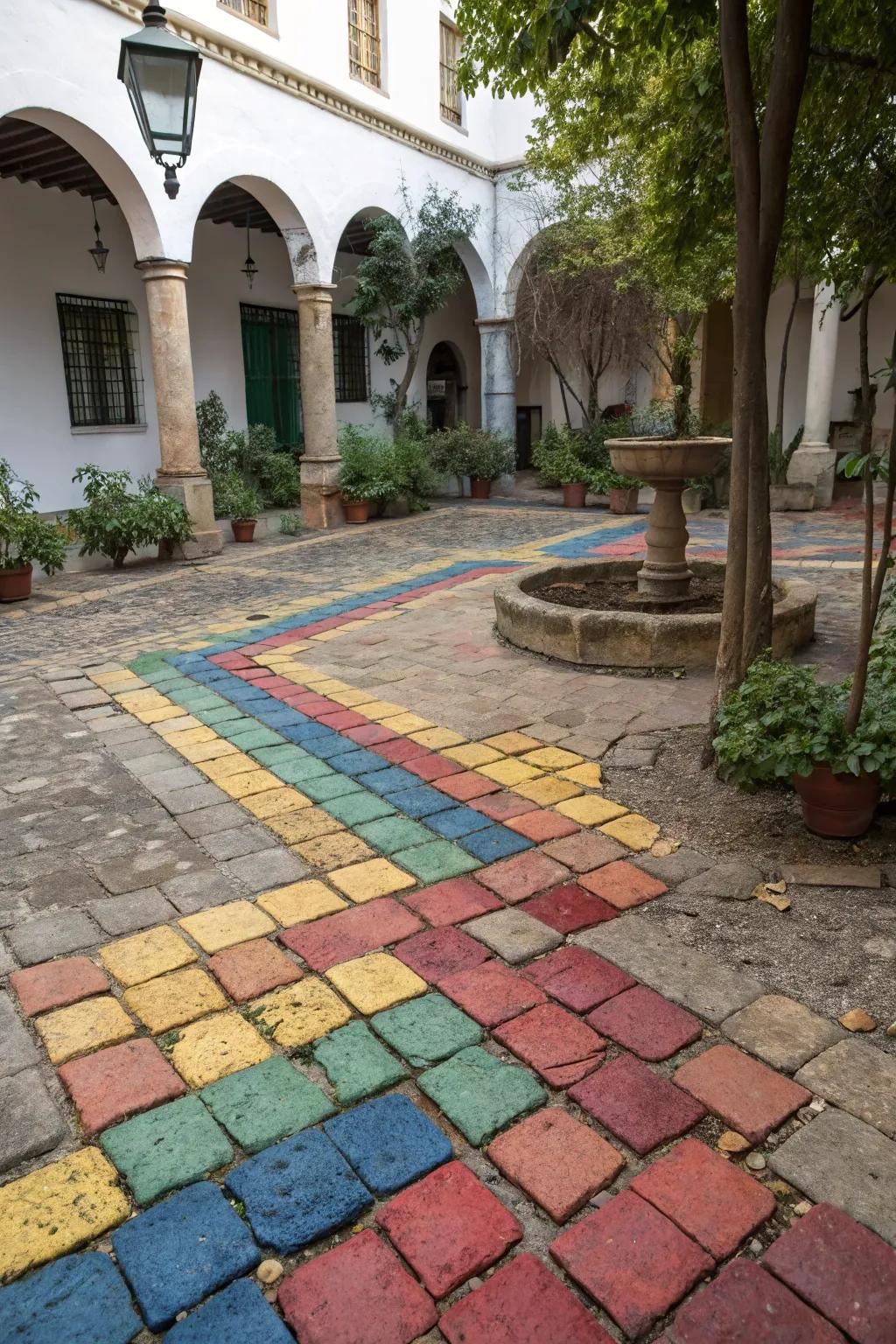 Add depth to your courtyard with a mix of colorful paving stones.