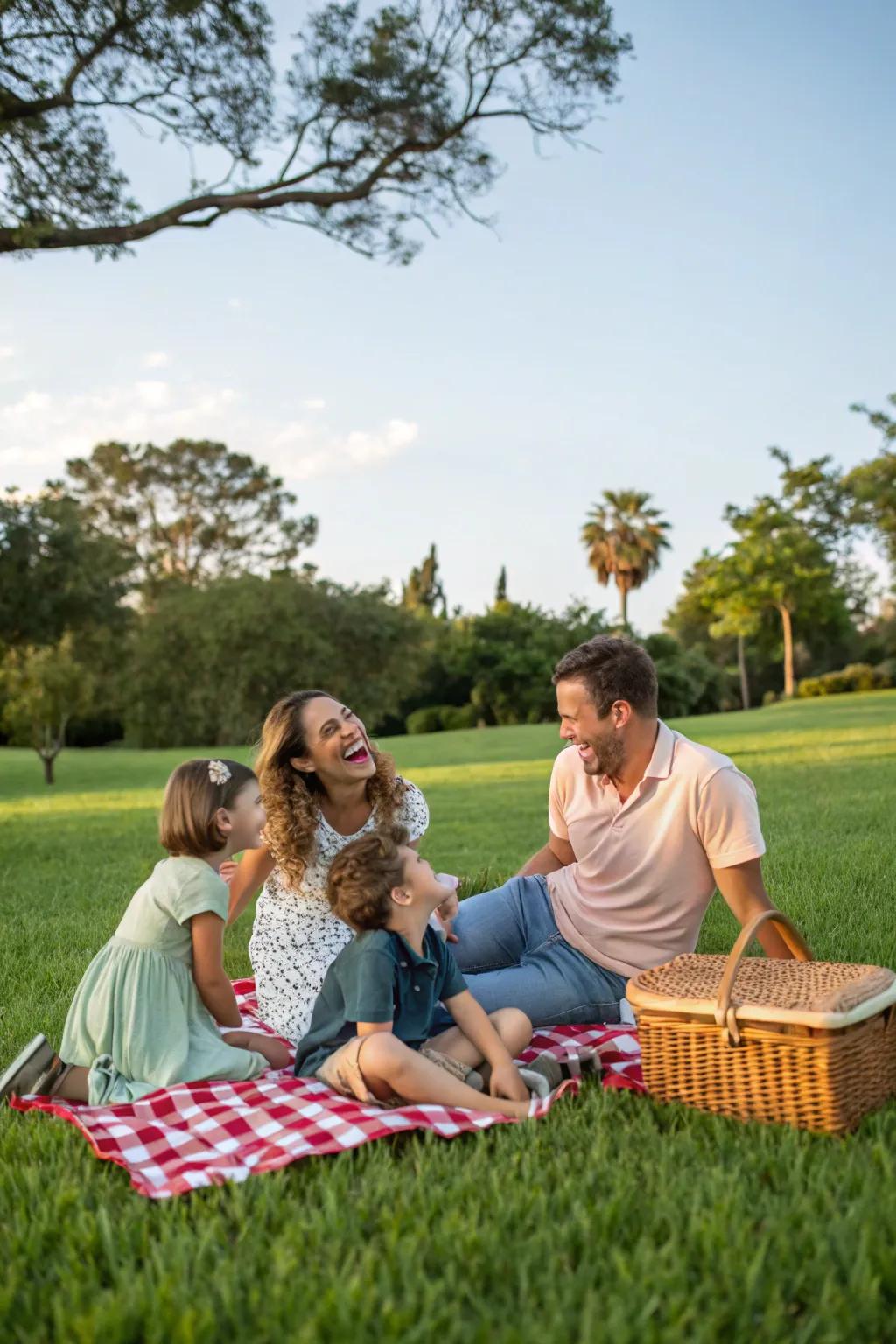 Picnics create a laid-back atmosphere perfect for capturing genuine family moments.