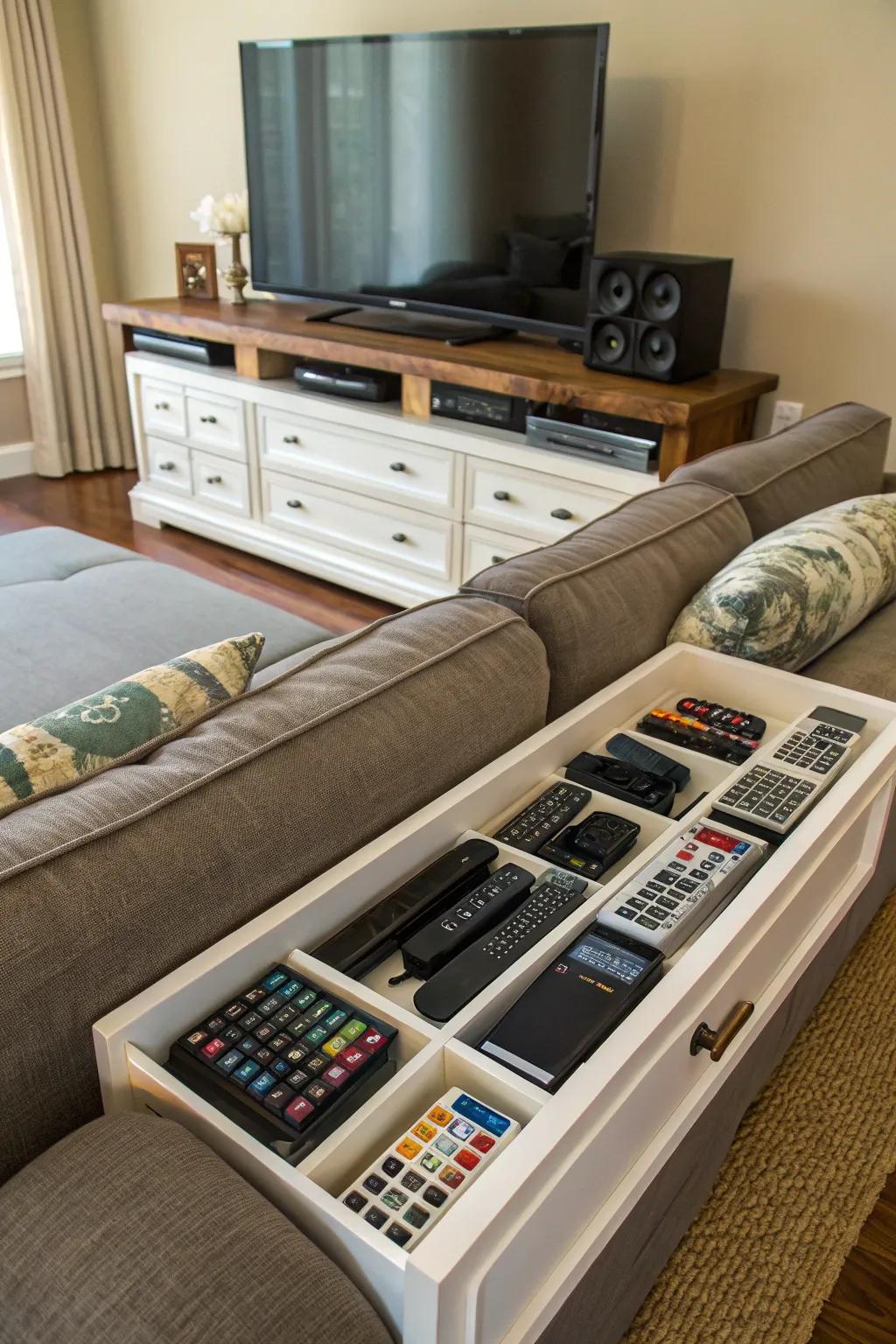 A media console setup on a credenza for entertainment.