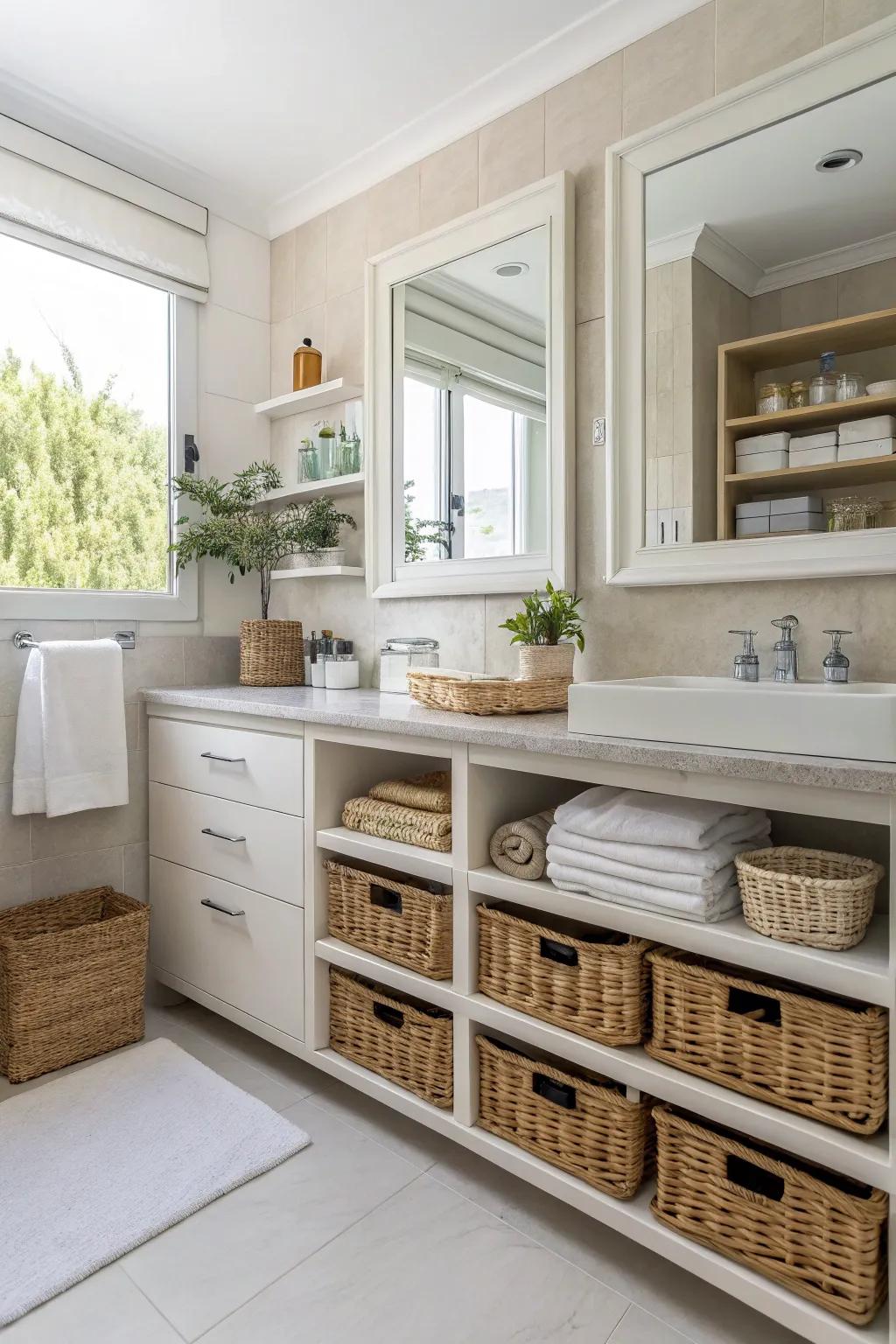 Personalized storage solutions keep your bathroom tidy and stylish.