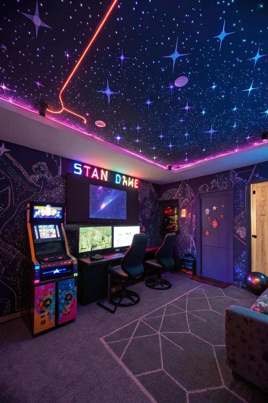 Glow-in-the-dark decor brings a magical touch to your gaming room atmosphere.